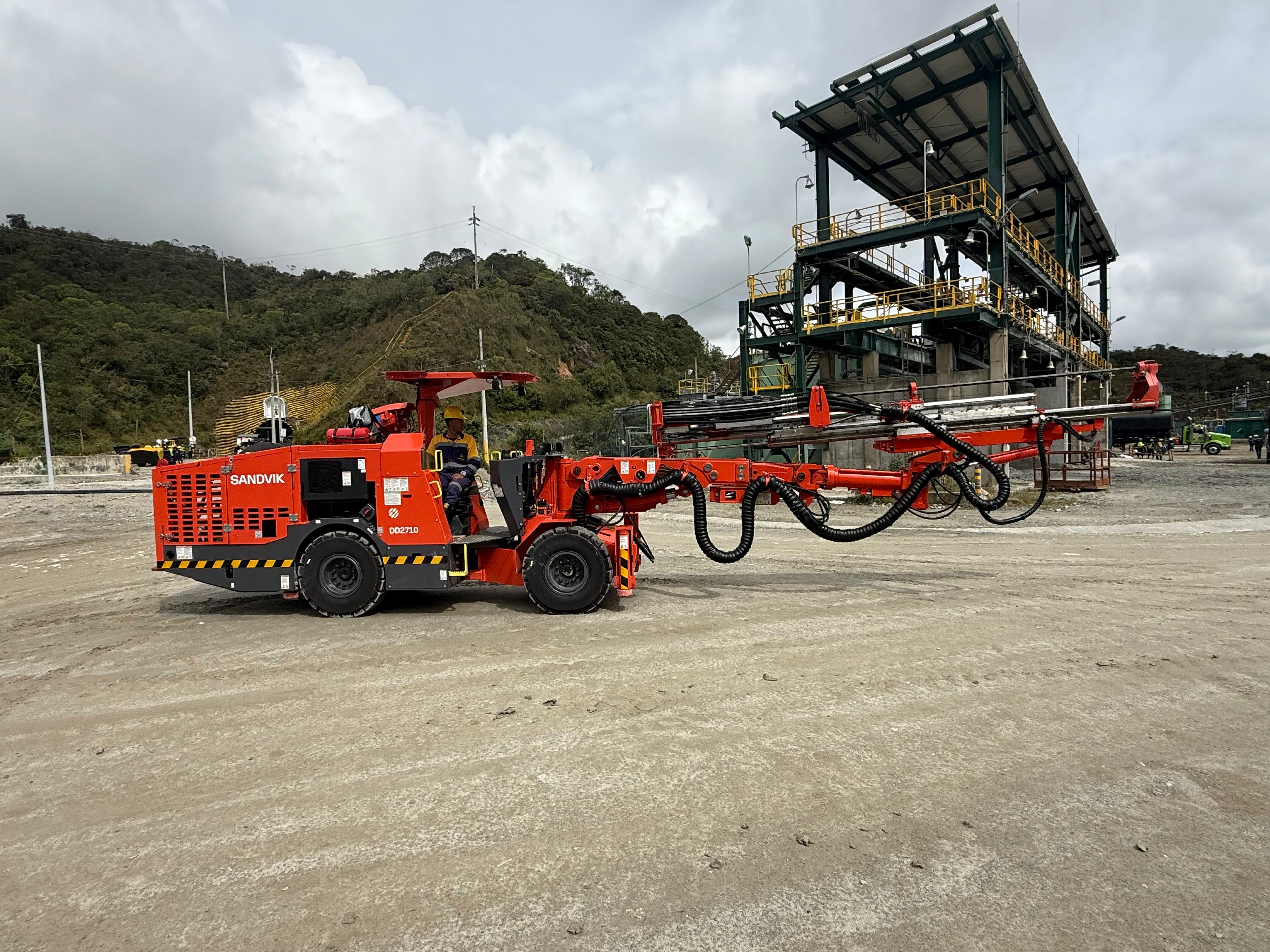 Sandvik underground jumbo drill rig at the San Ramón yard